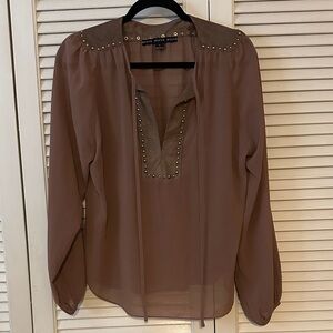 HYFVE Taupe Sheer Blouse with Stud Details